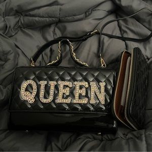 Black satchel with matching wallet